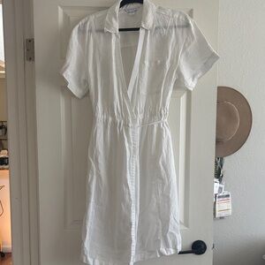 Athleta White Linen-Texture Shirt Dress